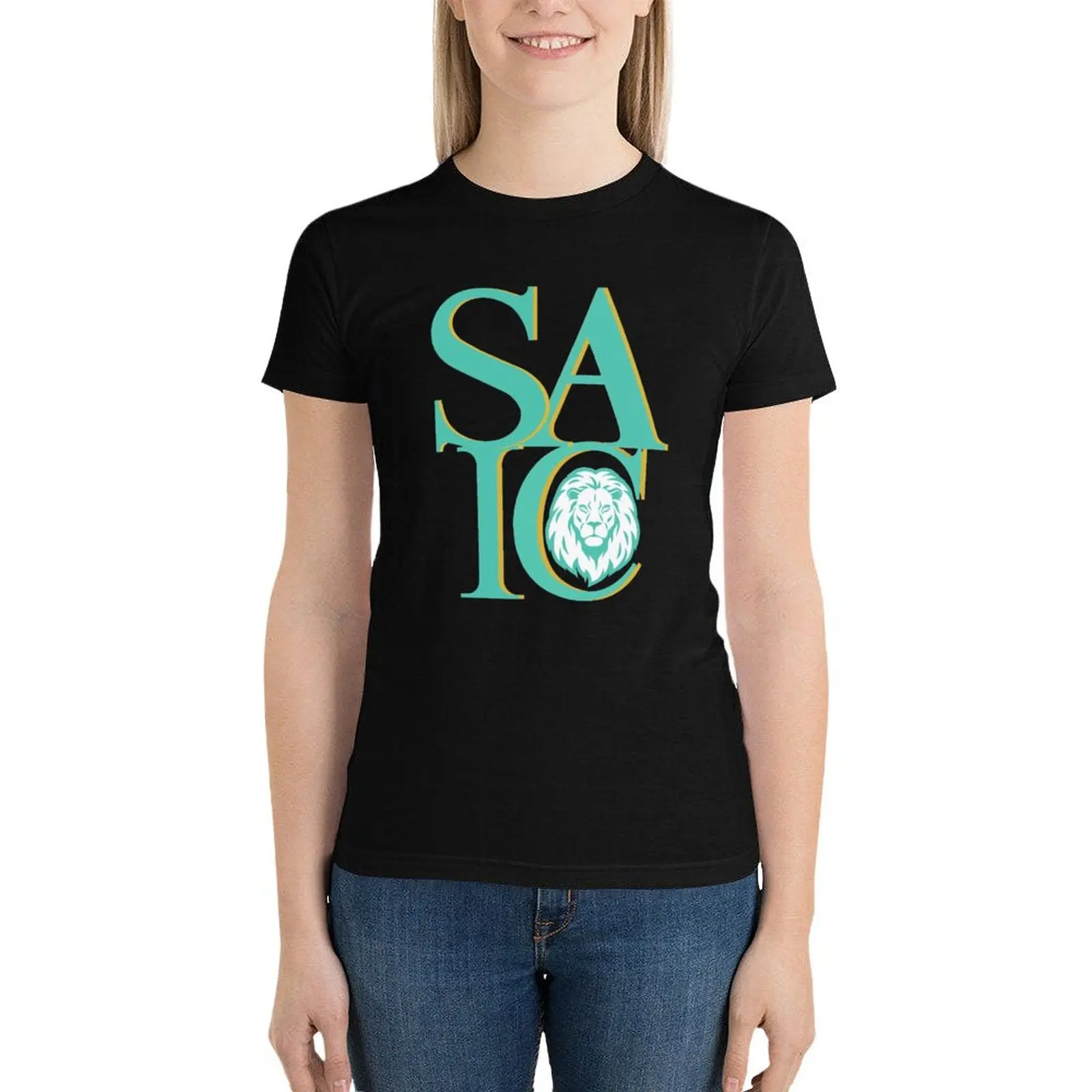 

School of the Art Institute of Chicago Teal Lion T-Shirt summer top cute clothes summer clothes Women's clothing