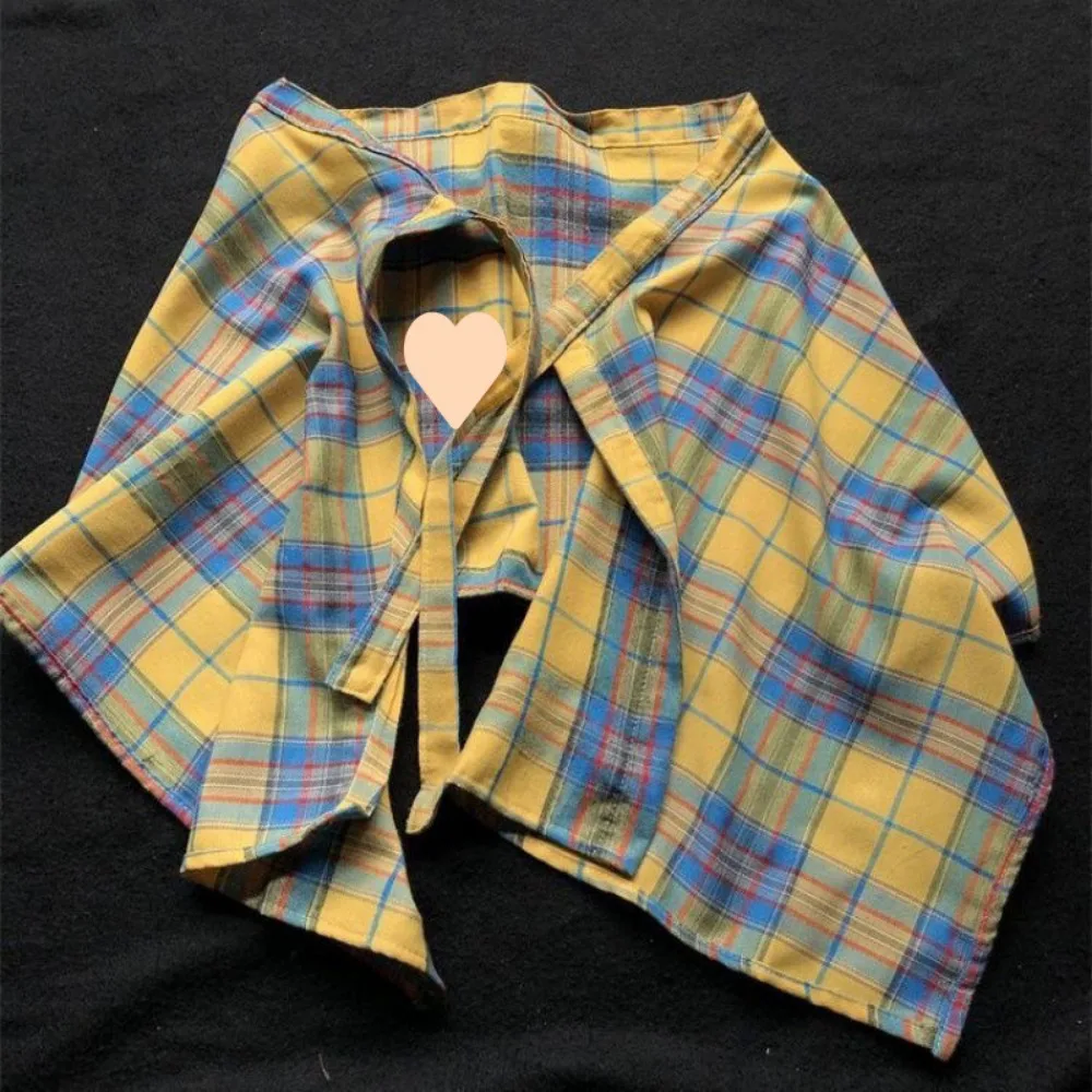 

Casual Elastic Women Plaid Skirt Irregular Blue White Lattice Waist Shirt Bow-knot Mini a-line Shortskirt Girls Streetwear
