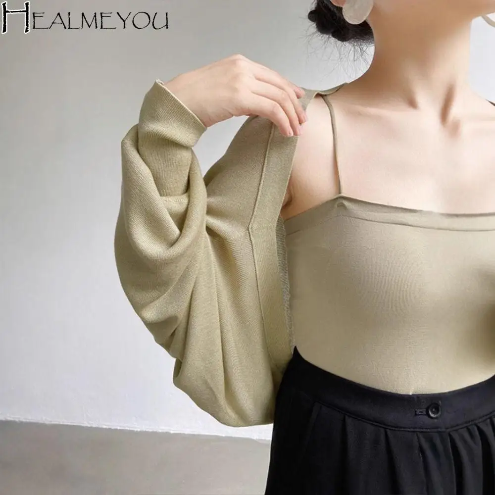 

Simple Summer Thin Knit Shawl Solid Color Long Sleeve Ice Silk Shawl Wraps Casual Sunscreen Coat Women