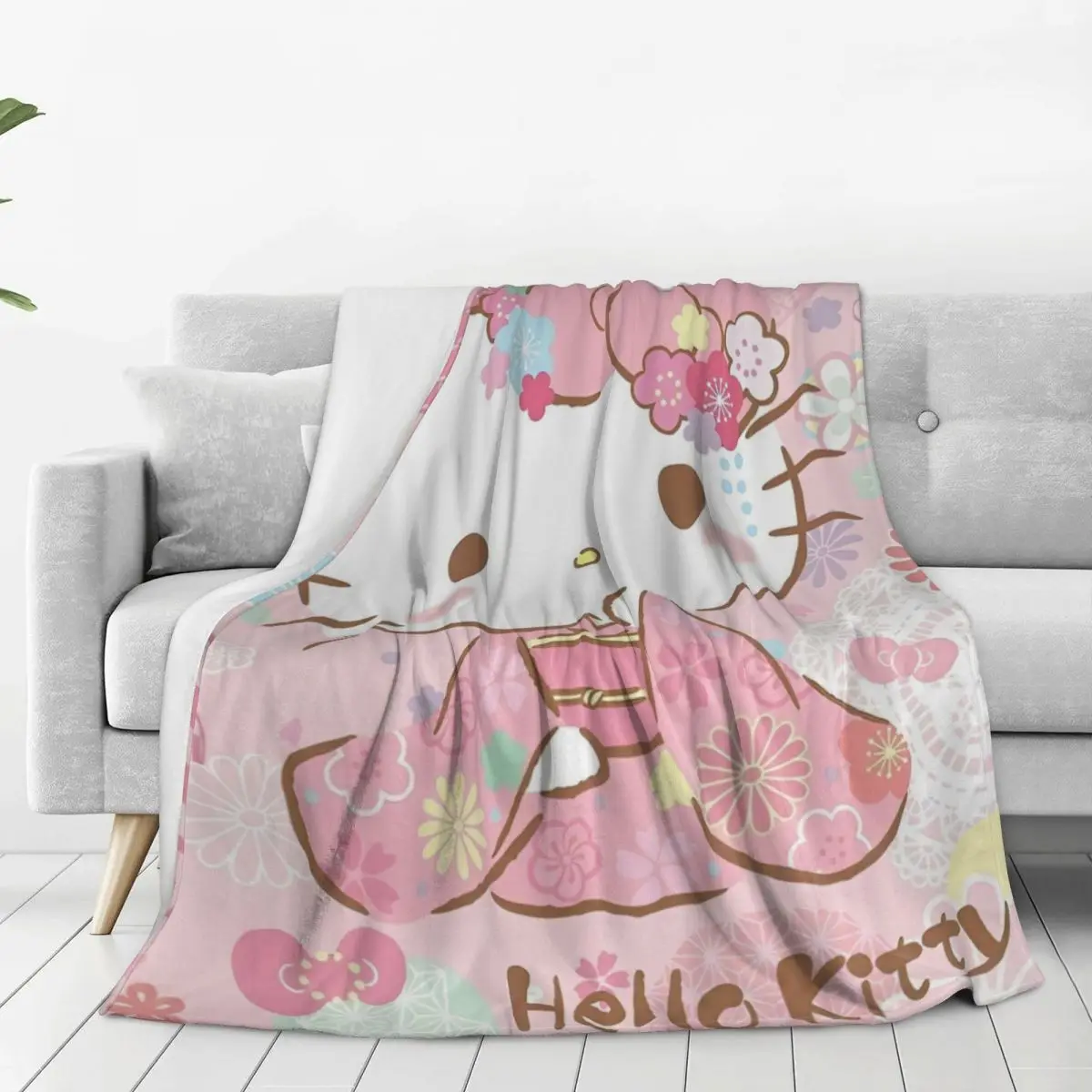 Hello Kitty Sanrio Adorns Cute Girl Flannel Blankets Super Warm Throw Blanket for Couch Chair Airplane Travel Sofa Bed Cover