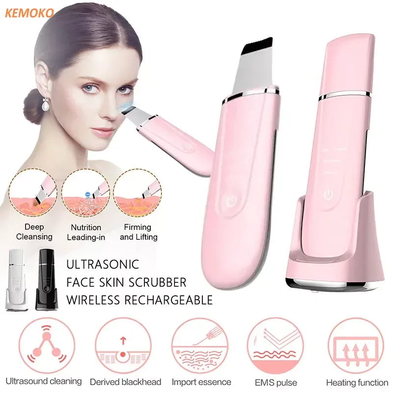 Face Peeling Clean Tone Lift Ultrasonic Face Cleaner Skin Scrubber With Wireless Charging Base Ultrasound Vibration Massager