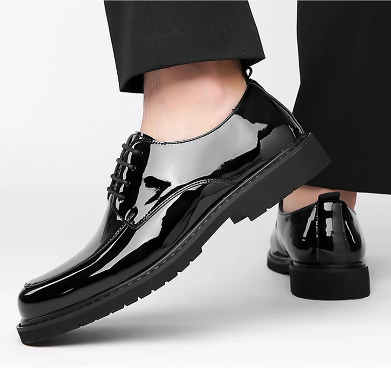 Italian Patent Leather Shoes for Men Business Shoe Lace Up Oxfords Plus Size Male Wedding Party Shoes Men Black Leather Casual