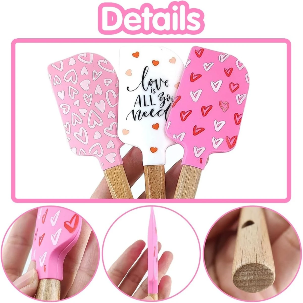 3Pcs Silicone Spatula Set with Wooden Handles Food Grade Non-Stick for Cooking Baking Mixing Spreading Heat Resistant Tools