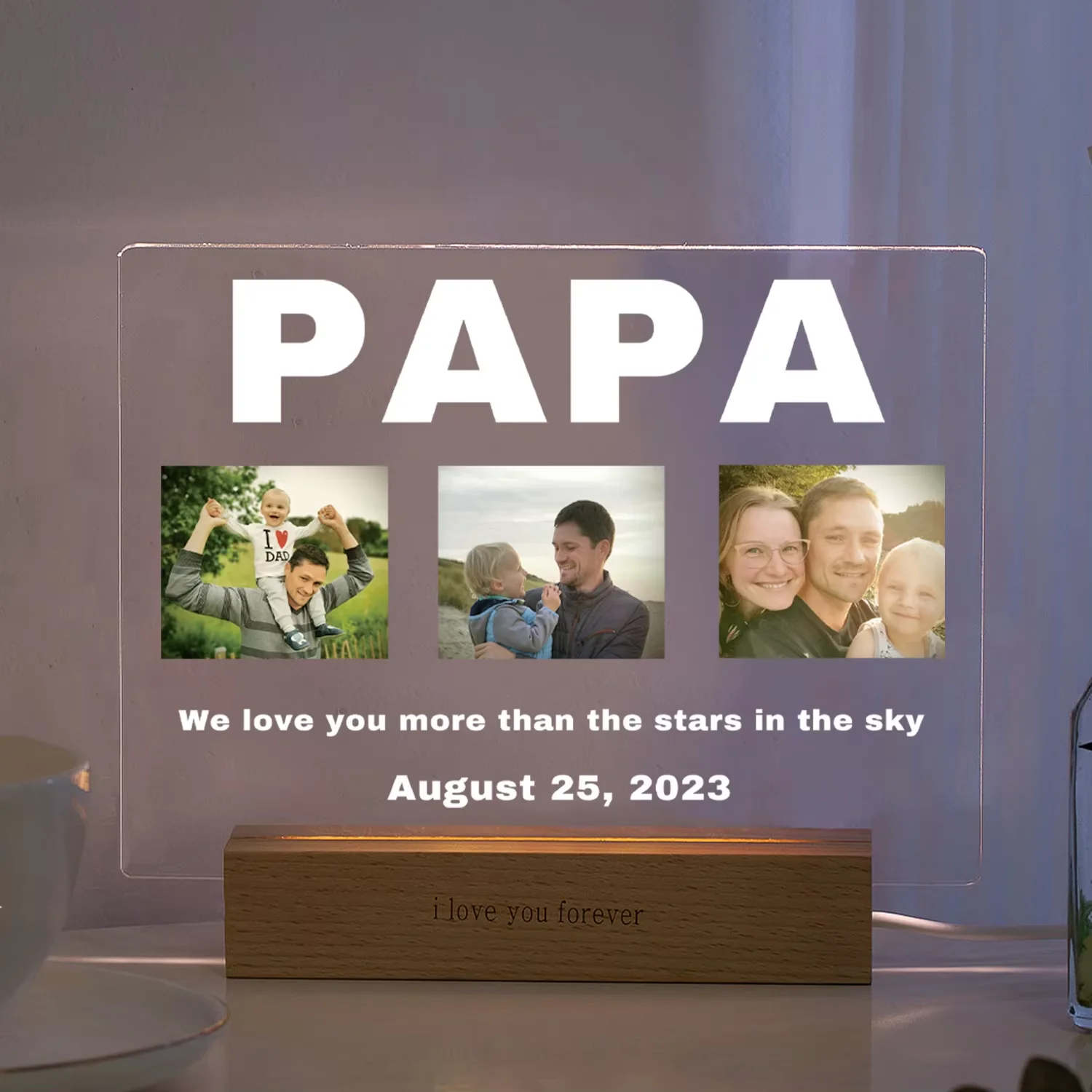 

Custom 3D Acrylic Photo Lamp LED Night Light for Parents Mom Dad Family Friend Wedding Birthday Anniversary Romantic Home Decor