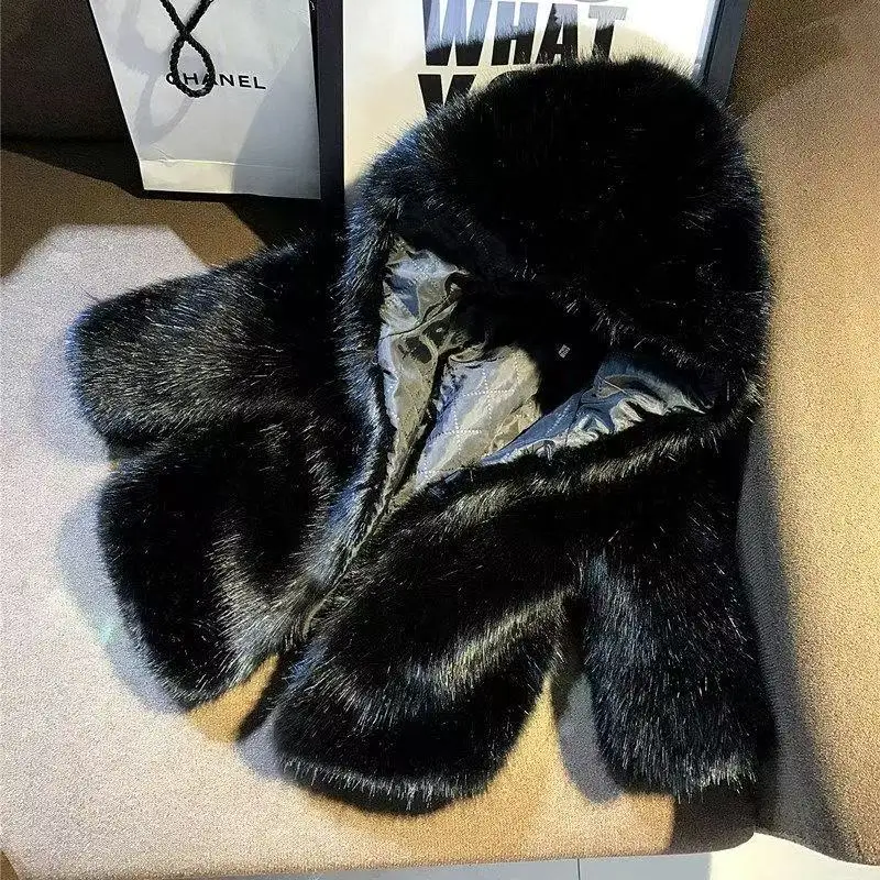 

2026 New Boys and Girls' Fur Imitation Mink Fur Coat Autumn and Winter Children's Thick Warm Hooded Cotton Jacket