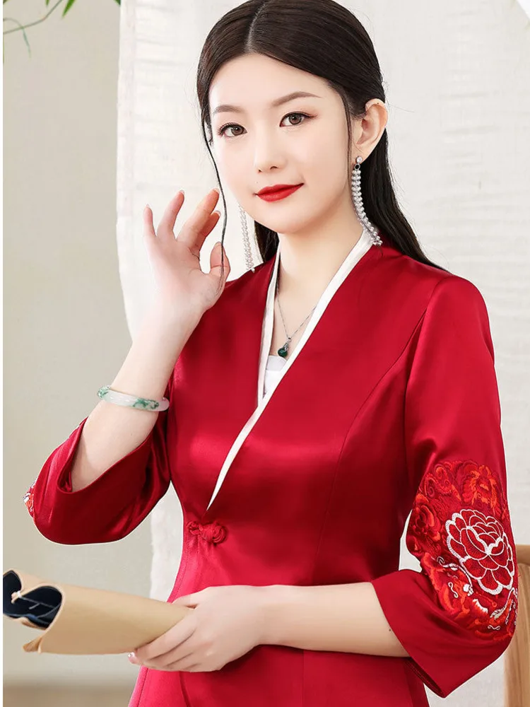 Women Chinese Traditional Coat Vintage Embroidery Performance Chiffon National Shirt Clothing Top Spring And Summer New