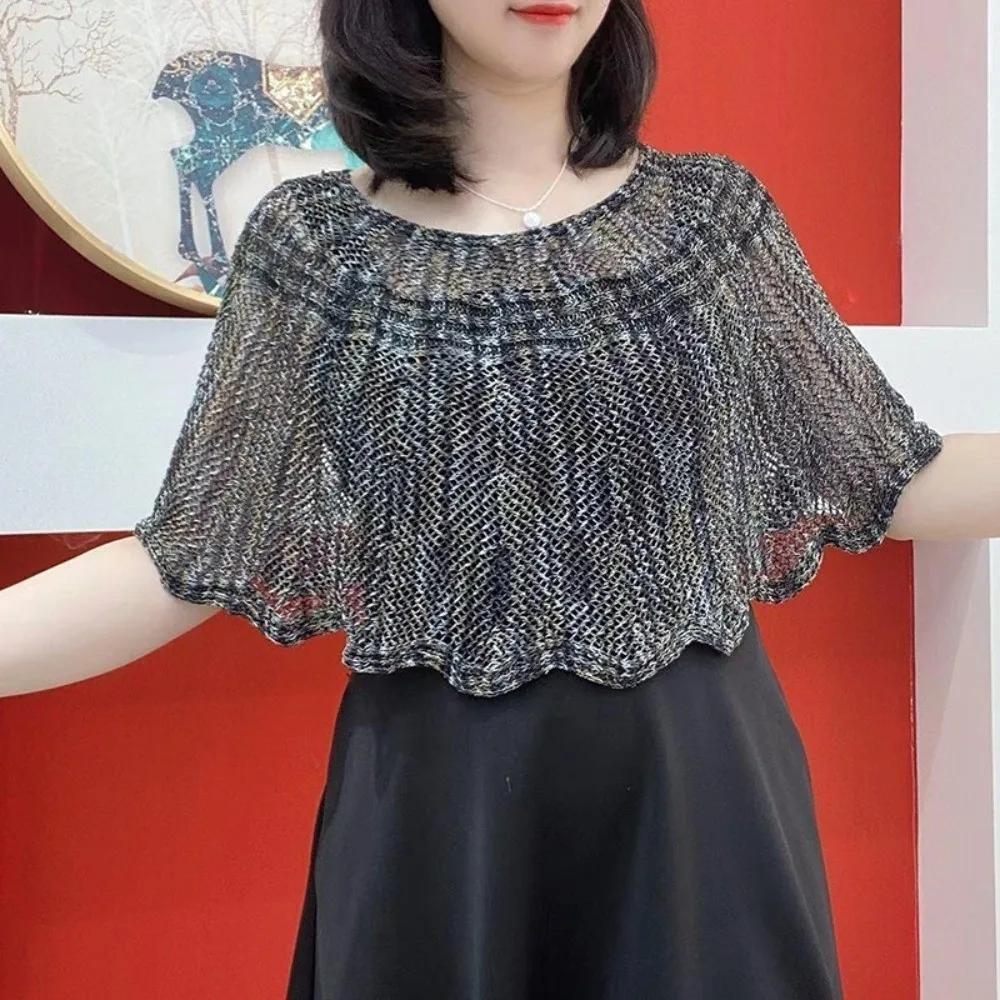 Pullover Style Crochet Shawl Pearl Brooch Vintage Hollow Out Shawl Detachable Collars Lace Knitted Beach Cover-up Daily view 2