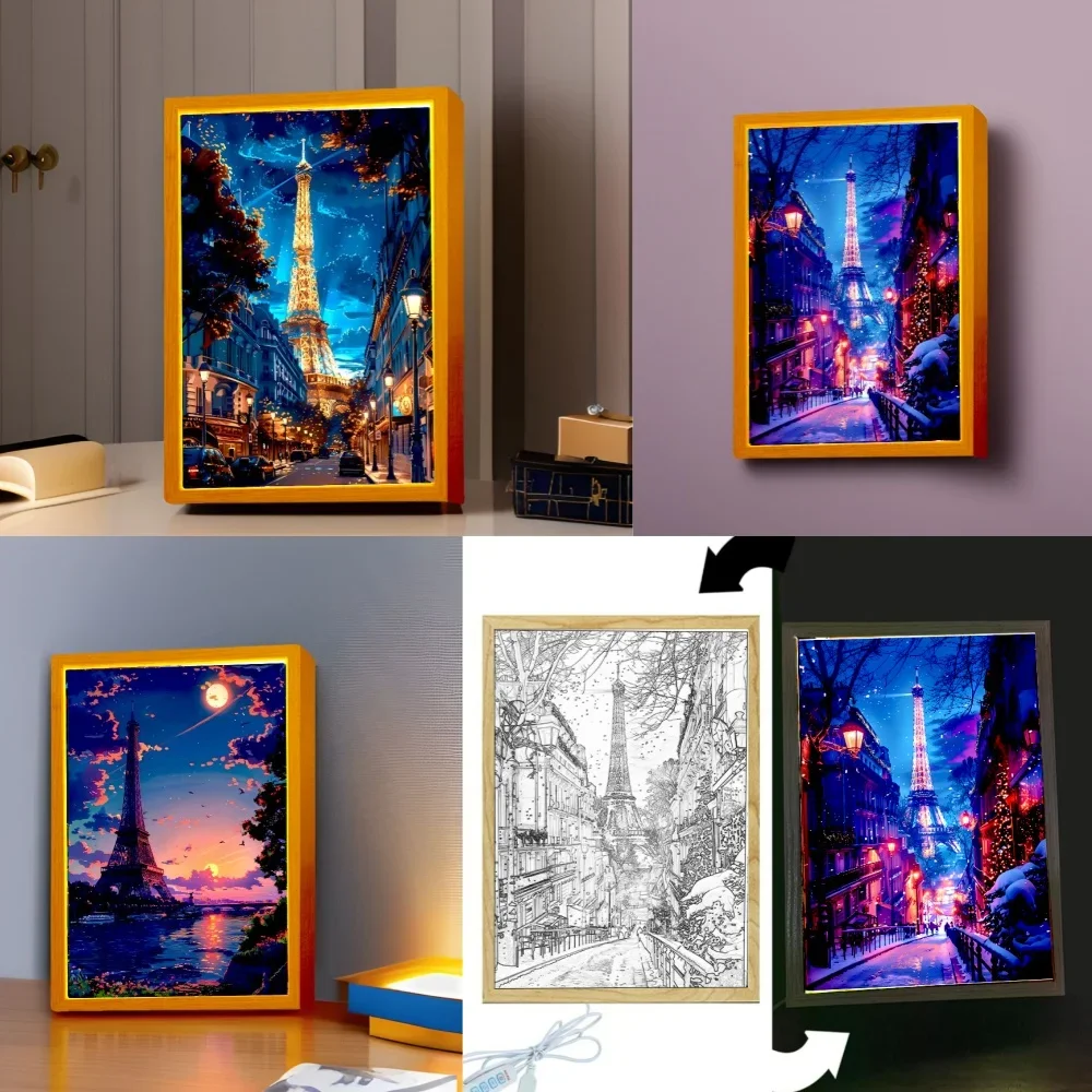 

Beautiful City Paris Light Painting Photo Frame Led Night Light Wall Lamps Bedside Table Home Decorate Christmas Gifts Moon Lamp