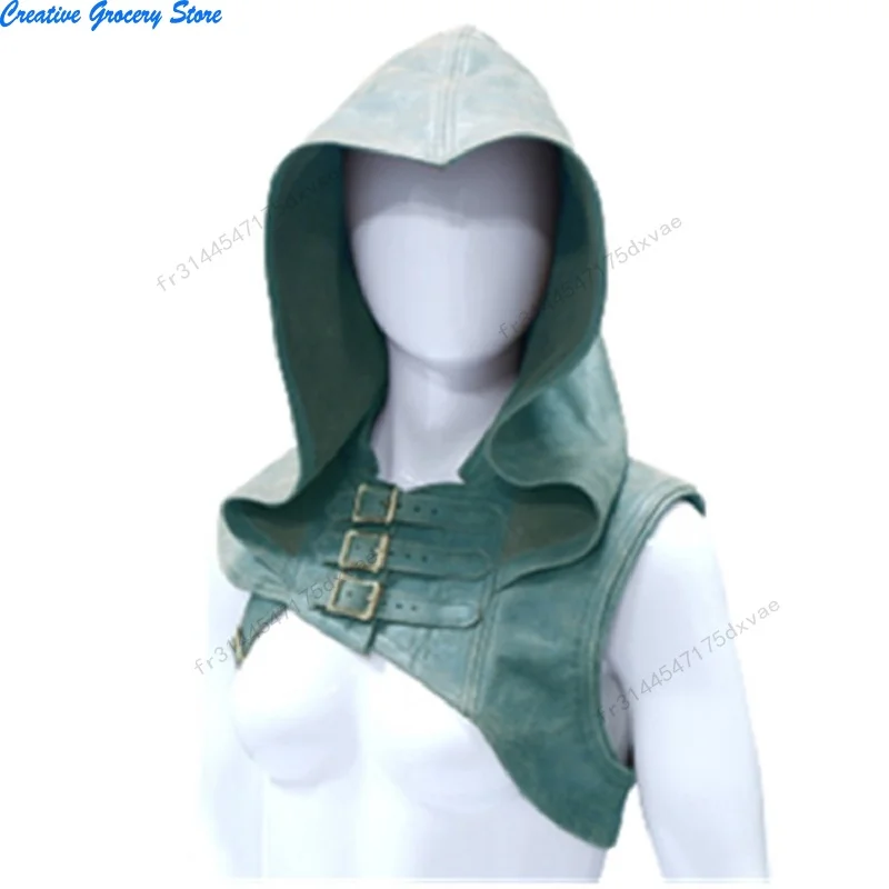 عباءة جلدية بقلنسوة كيب القلنسوة الكبار في القرون الوسطى ويكا ازياء وثنية الإكسسوار تأثيري قاتل قبعة المحارب الزي للنساء الرجال