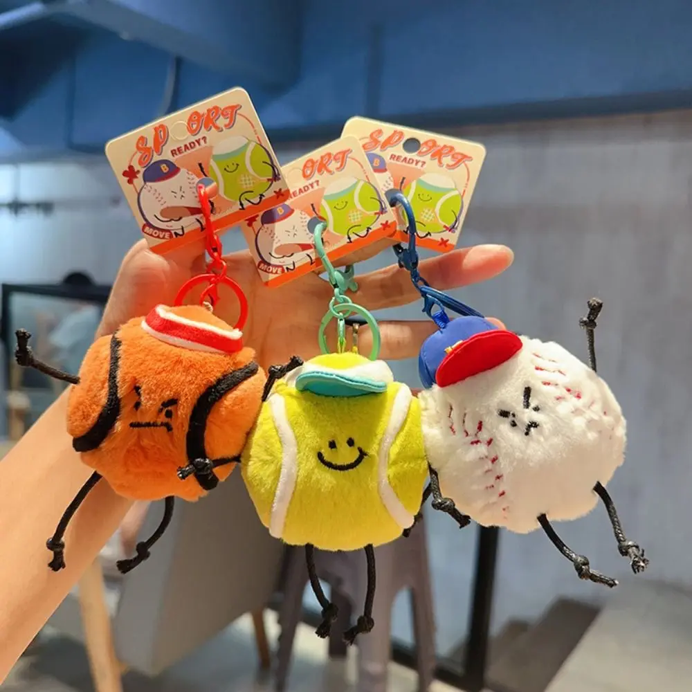 Unique Plush Sports Series Key Charm Baseball Basketball Bag Pendant Tennis Cartoon Keyring Key Chain