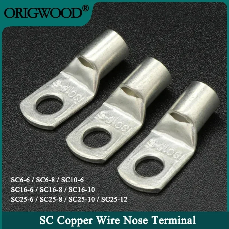 

10/50pcs SC Type Wire Nose Terminal SC6 SC10 SC16 SC25 Bare Copper Battery Block Lugs Hole ID 6 8 10 12mm Crimp Wire Connector