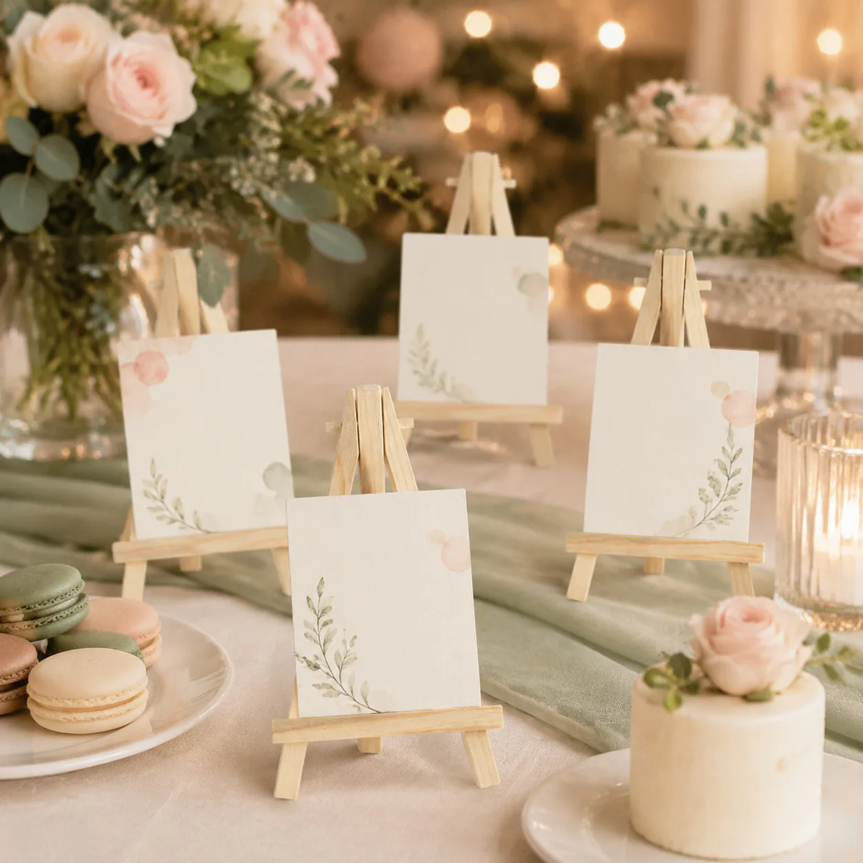 5pcs Mini Wooden Easels Set, Adjustable Angle Unfinished Painting Display Stand for Wedding Table & Canvas Decor