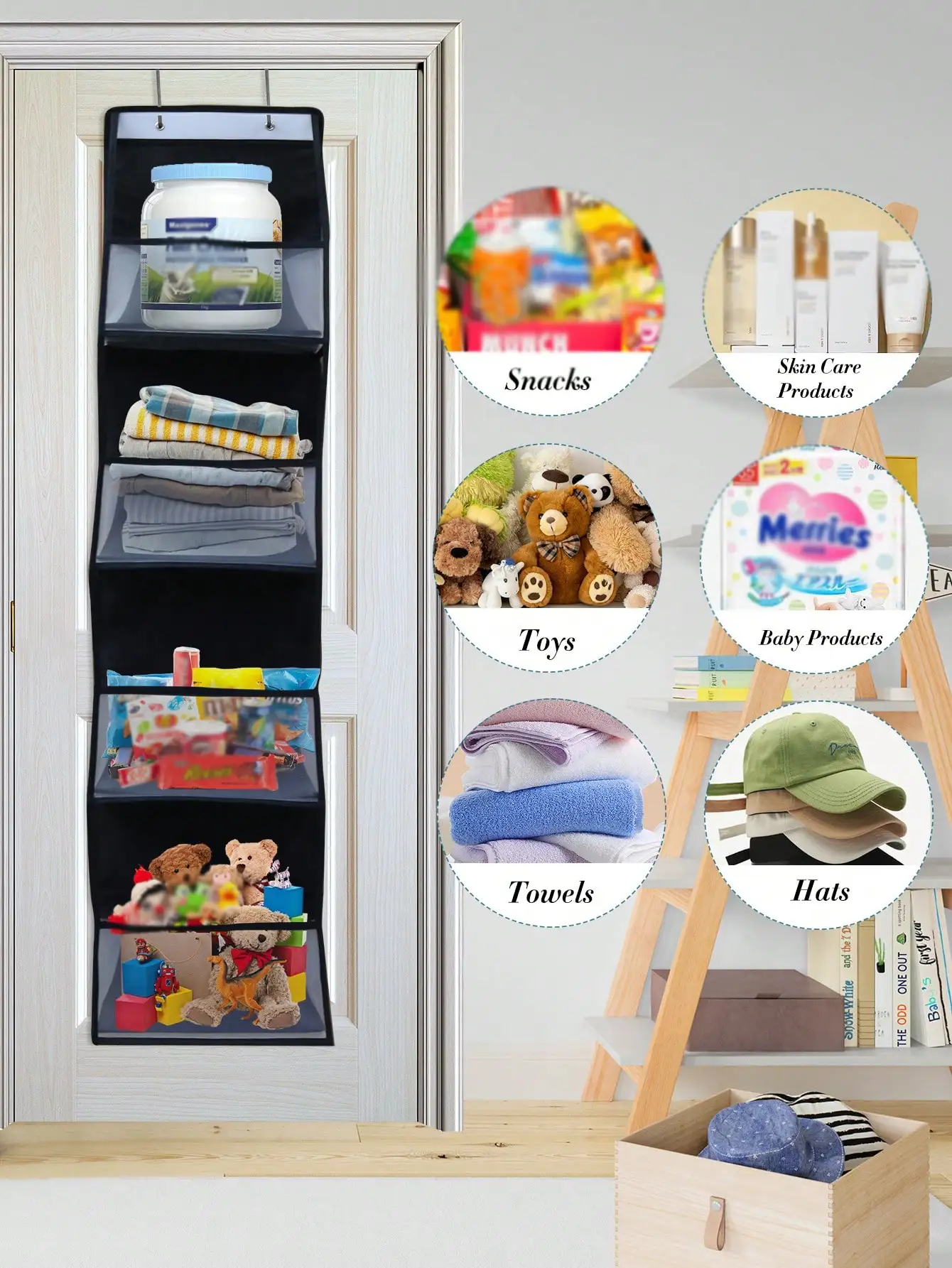 1 قطعة 4 طبقة فوق الباب منظم معلق ، منظم تخزين معلق على الحائط لمستحضرات التجميل ، حامل شبكي ذو سعة كبيرة مع شفاف #3