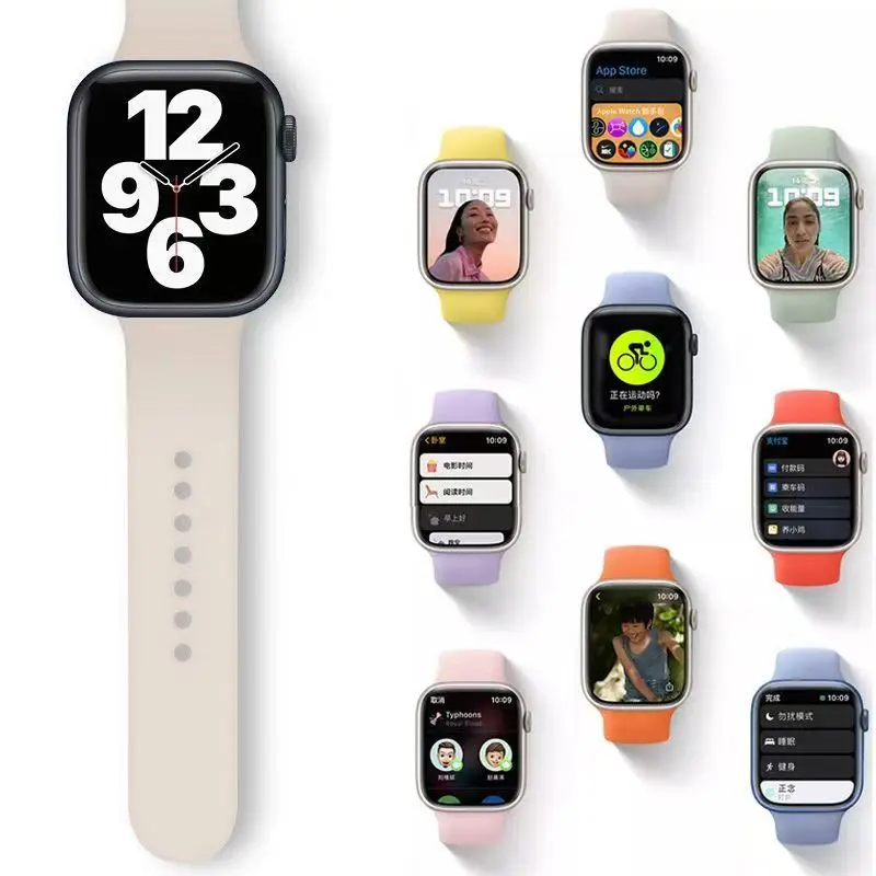 Apple Watch用シリコンバンド,45mm, 44-40mm, 41mm, 42mm, 46mm,iwatchシリーズ10,8,7,6,5,4 3、se、9、10 ultra 2、49mm