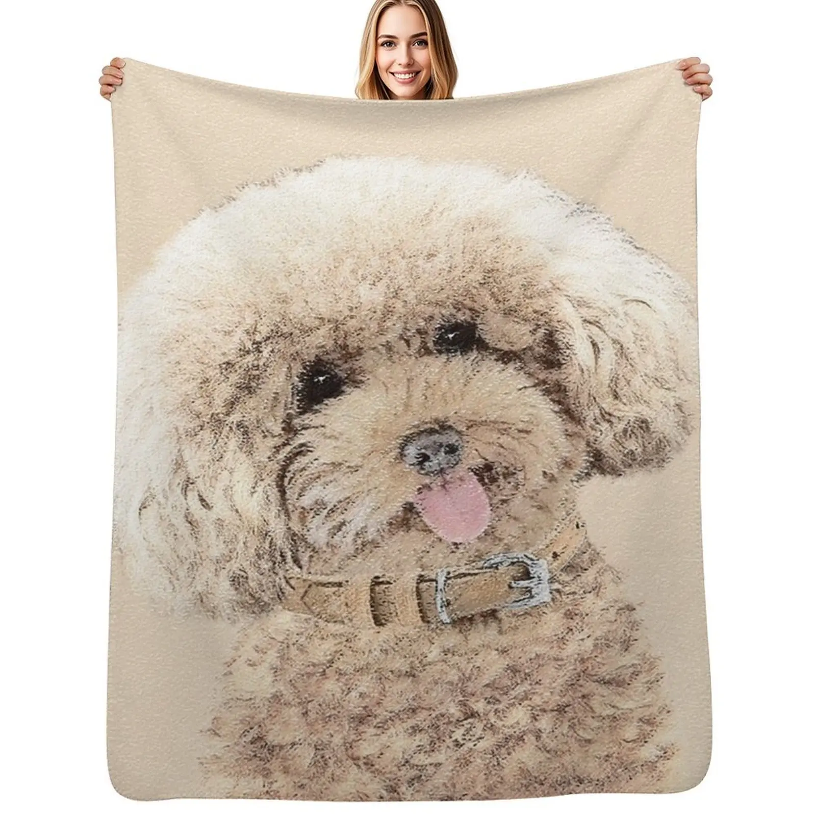Poodle Toy Miniature Apricot Cream Brown Throw Blanket Flannel Fleece Soft Warm Throw Blanket