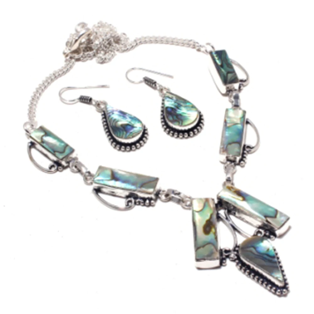 

Abalone Shell Necklace + Earings Silvers Overlay over Copper, 48.2 cm , N3942