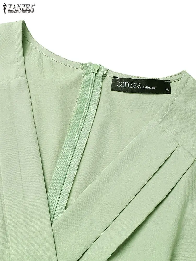 ZANZEA 2025 Women's Elegant A-Line Party Dresses Fashion Wedding Guest V-Neck Short Sleeve High Waisted Tucked Maxi Dress