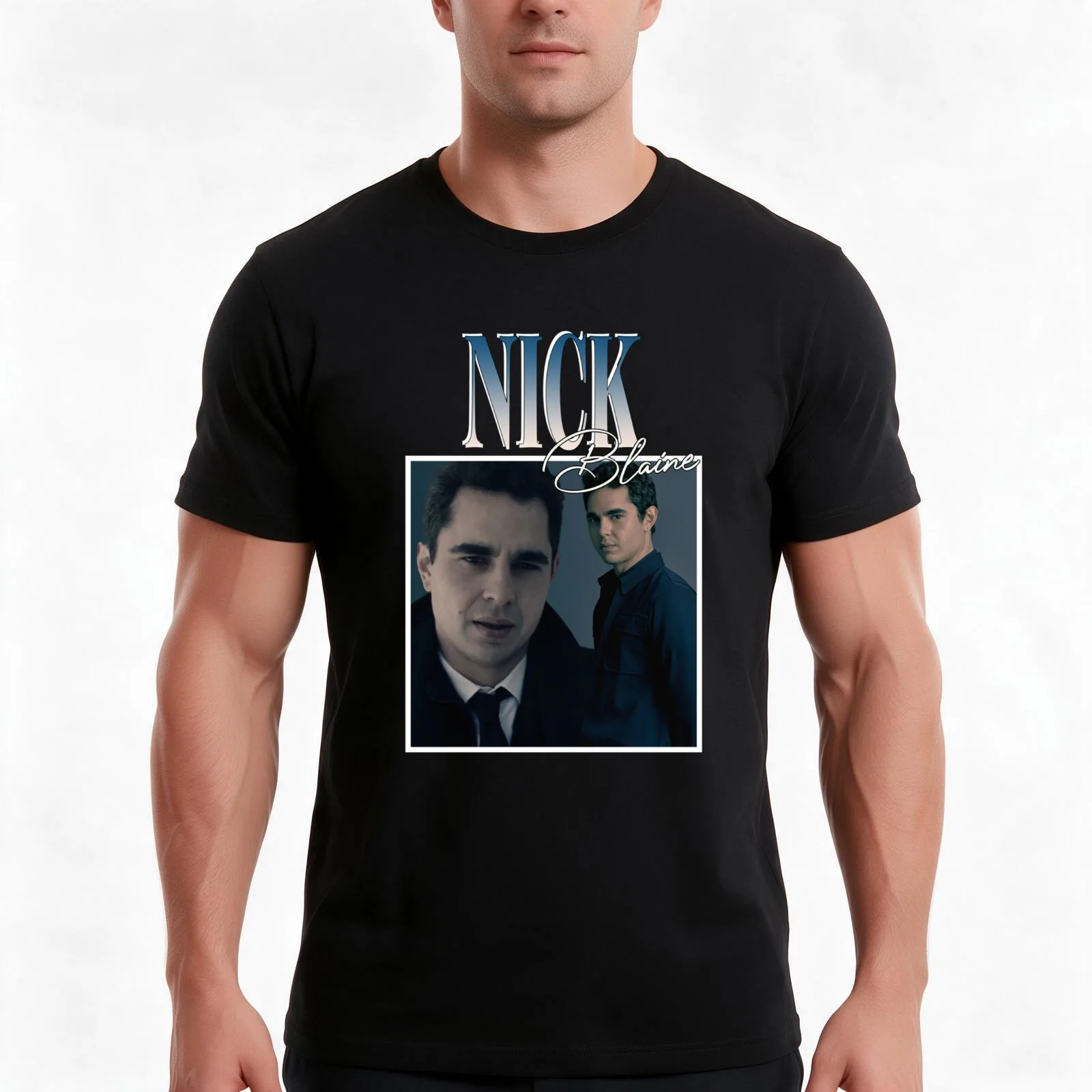 Nick blaine T-Shirt, Summer Casual Cotton Tee, Oversized Streetwear Tops, Vintage Graphic Print, Loose Fit Short Sleeve