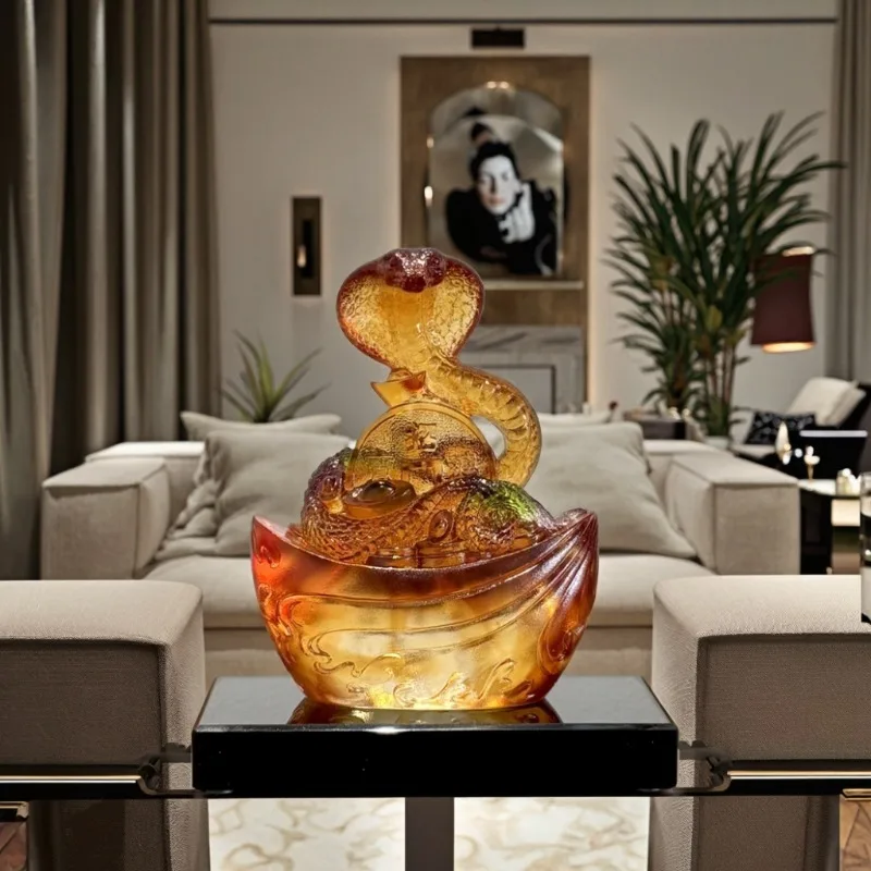 

Glazed crystal snake sculpture feng shui wealth desk decoration luxury decoration