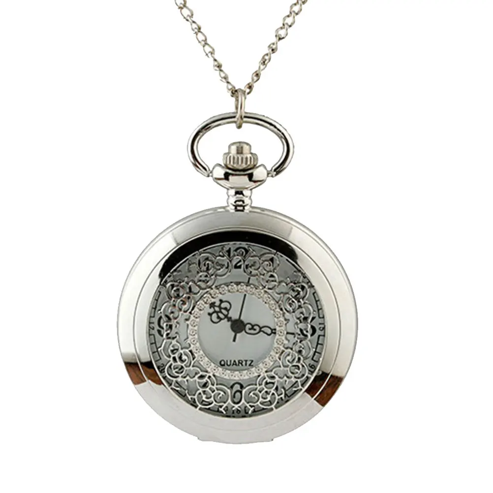 

Quartz Pocket Watch Silver Classic Retro for Men Women Dust Proof Lightweight Durable Alloy Glass Material Necklace Included