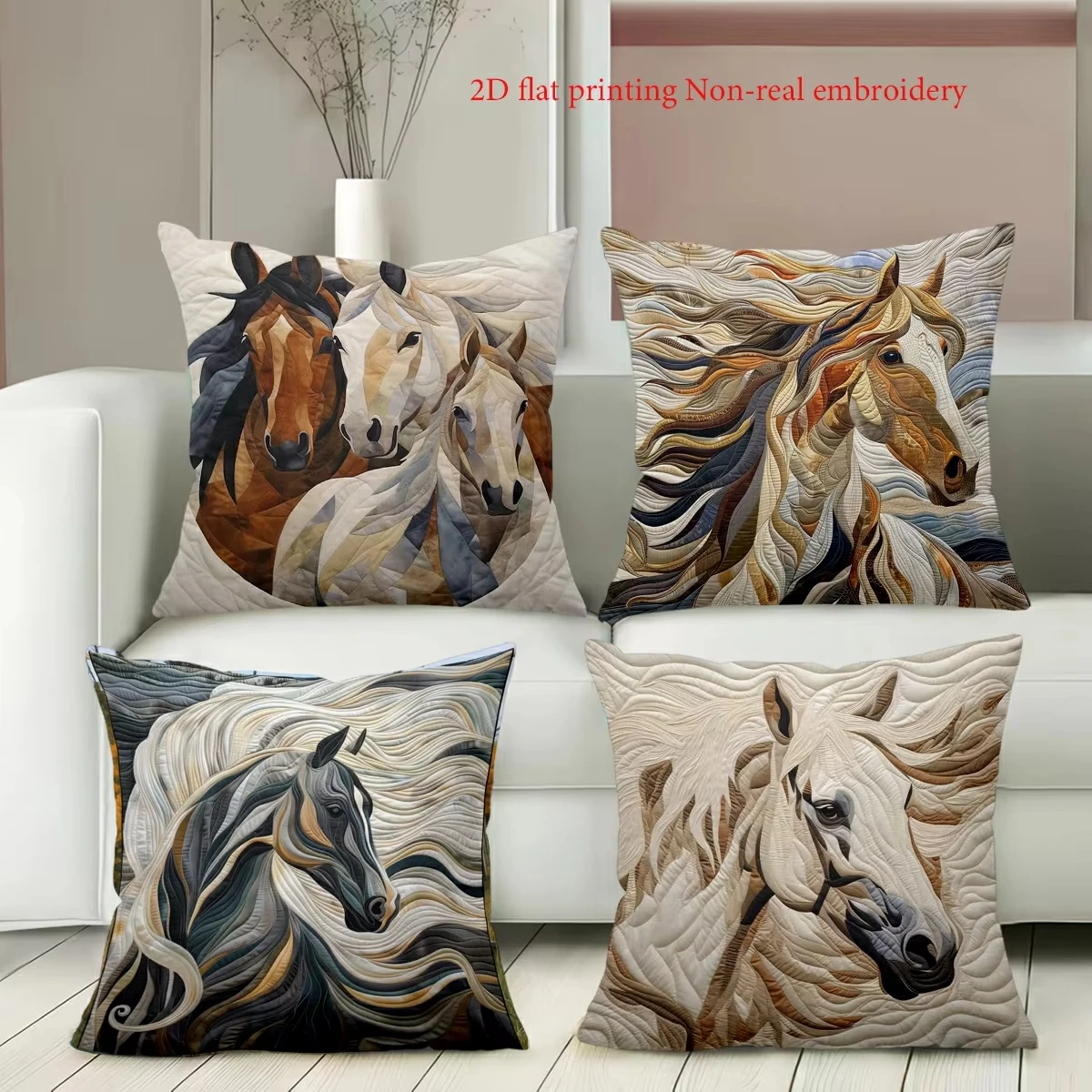 

Декоративная наволочка для дивана с 2D-печатью: стильный узор «Лошадь», полиэстер