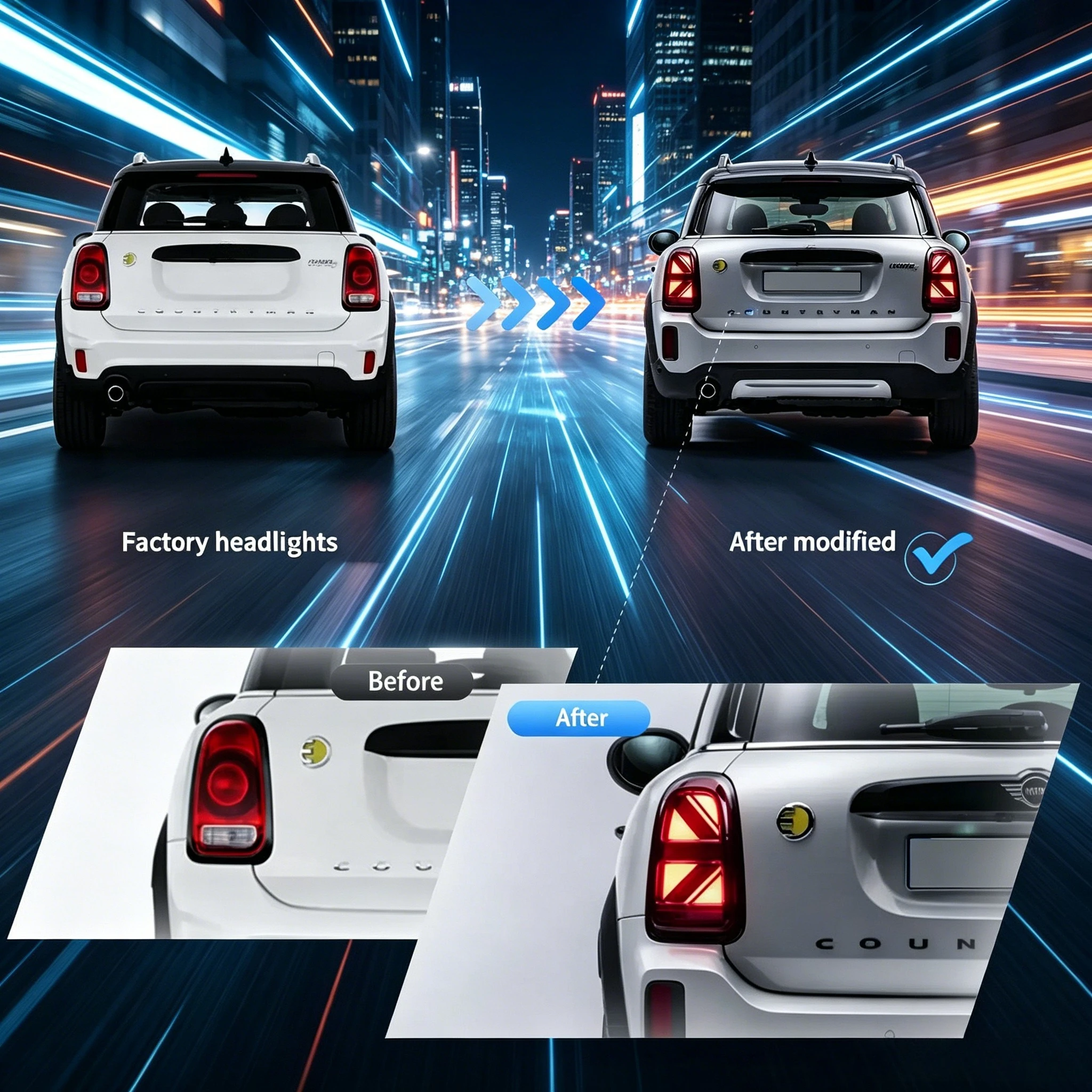 2 Stück F60 MINI Cooper Countryman F60 2017-2020 E‑Mark LED-Rückleuchten-Set für 2017-2020, E‑Mark-zugelassene Heckleuchte mit dynamischem sequenziellem gelbem Blinker, Tagfahrlicht, Bremslicht,