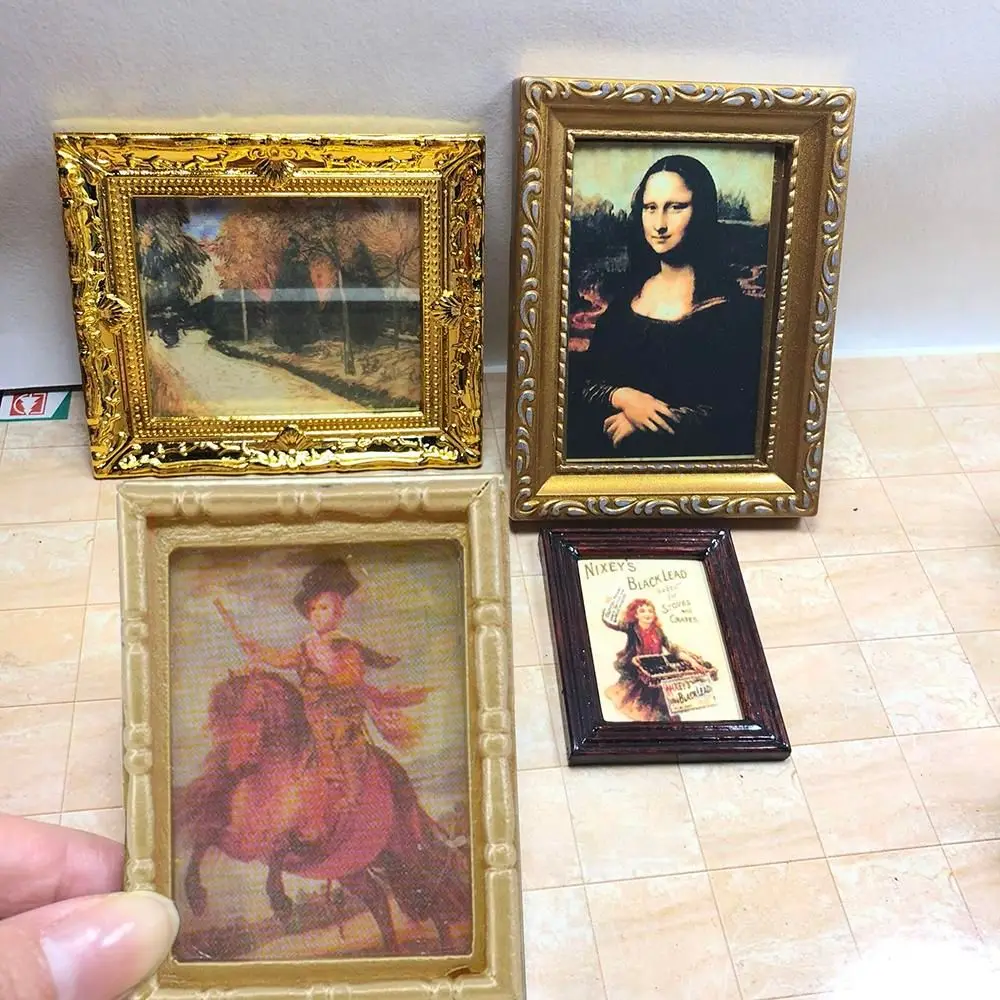 Retro Resin Craft Playing House Doll Accessories Vintage Framed Photos Miniature Oil Painting 1:12 Scale Mini Picture