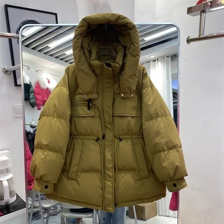 Otoño e Invierno nueva chaqueta de plumón para mujer a prueba de viento con capucha cálida plumón de pato blanco chaqueta Retro con cordones