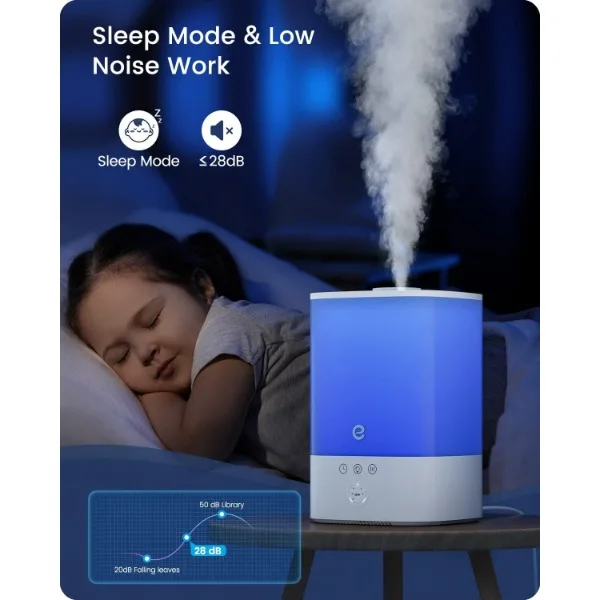 Umidificatori per camera da letto grande stanza, umidificatori a nebbia fredda Esemoil Smart WiFi per bambino, riempimento superiore da 3,5 litri e silenzioso da 28db