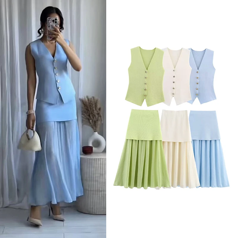 

Summer Sets Women's 2025 New Elegant Holiday 2-piece Set Chic Elastic Slim Skirts Women's Sets Street Fashion Youth Suit