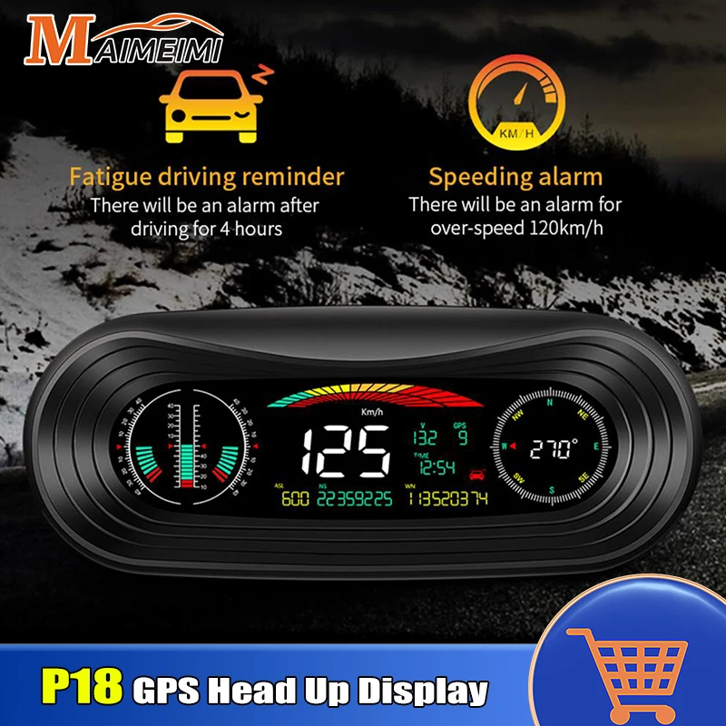 P18 For HUD GPS Slope Meter Head Up Display LCD Digital Altitude Vehicle Speed Mileage Time Latitude Longitude Projector