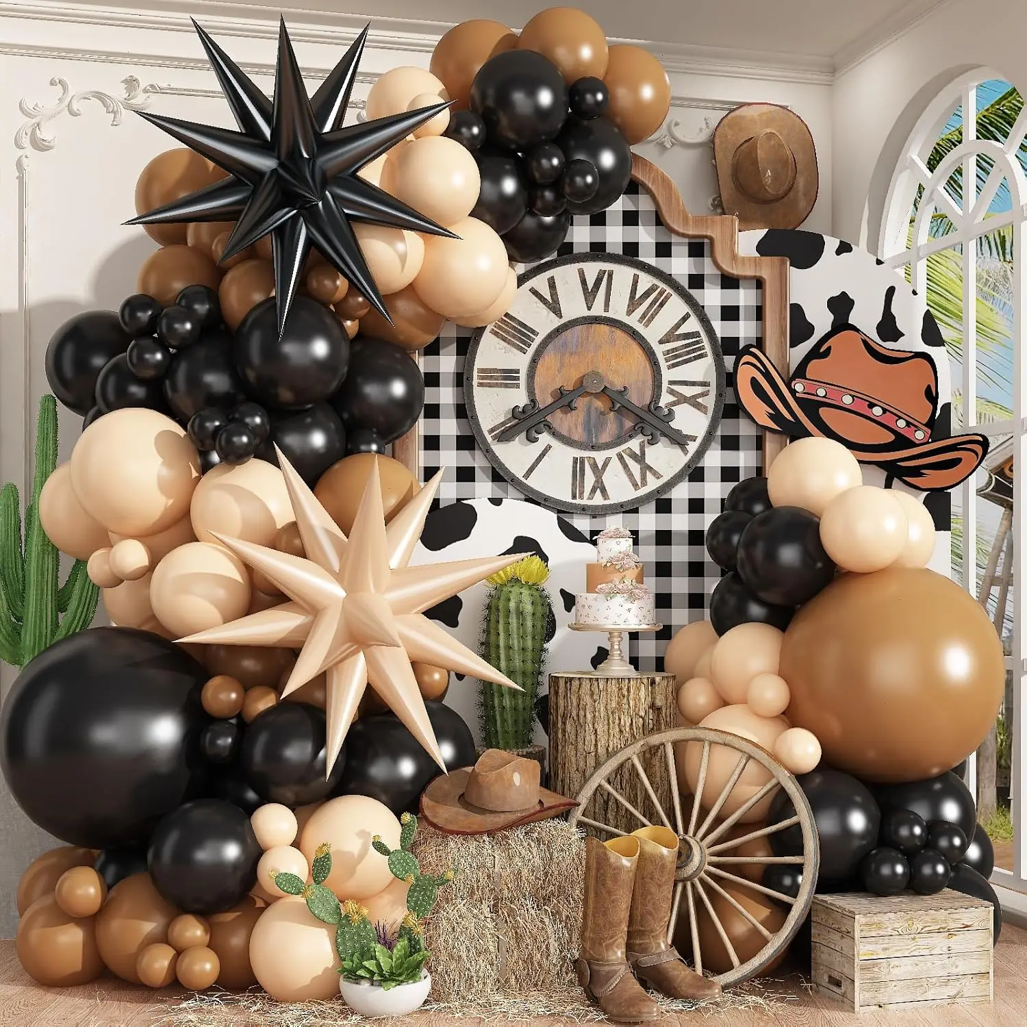 Schwarz-Braun-Nude Ballongirlanden-Set, für Cowboy Western Wild First Rodeo Country Farm Babyparty Geburtstagsfeier Dekoration