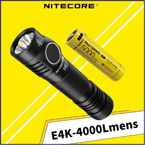 NITECORE E4K Troch Light Rechargeable 4400 Lumens With NL2150HPR  21700 5000mAh Battery Self-defense LED EDC Flashlight