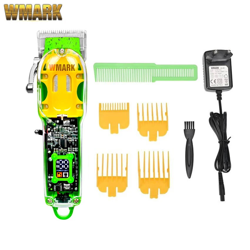 

WMARK NG-408 Transparent Style green color Professional Rechargeable Clipper Cord & cordless Hair Trimmer with fade blade