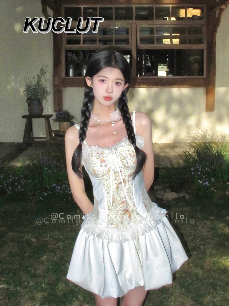 

Ladies Elegant Sweet Girl Bow Strap Lace Floral Splicing Short Suspender Dresses Cute Elegant Women's Princess Dress Summer