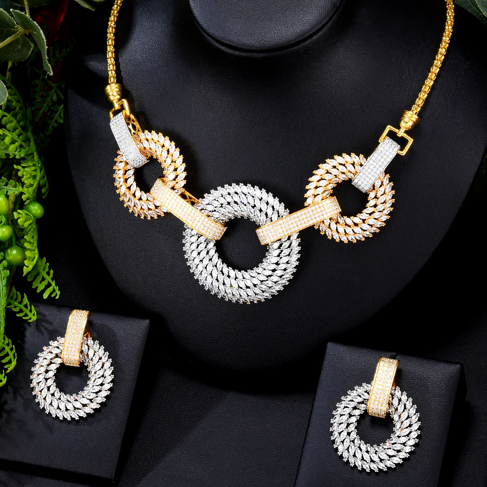 Soramoore New Hot Trendy Big Round Pendant Necklace Earrings Jewelry Set Ladies Women Wedding Fine Super New Design Fashion