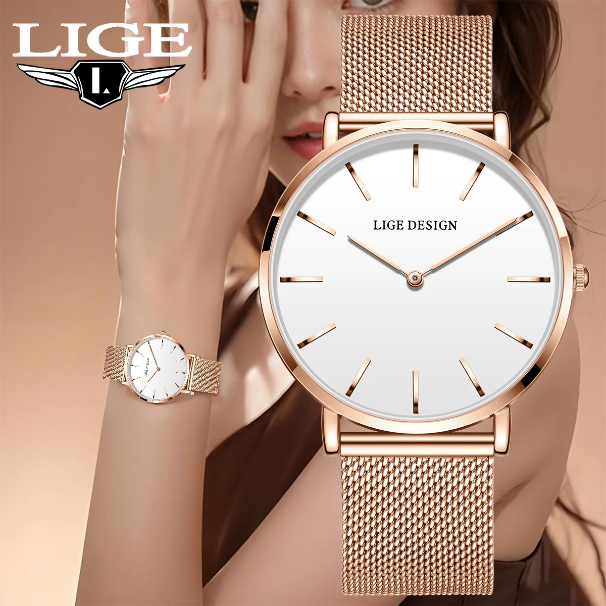 

LIGE Ultra Thin Women's Watch Fashion Simple Ladies Elegant Quartz Waterproof Watch for Women Bracelet Watch Montre Femme Reloj
