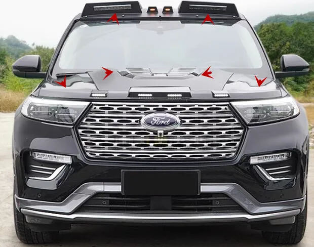 For Ford Explorer 2020-2023 Front  Bonnet Hood Vent Trim Sandstone Fender Cover Roof Wing Lip LED Lamp Spoiler ABS Body kit