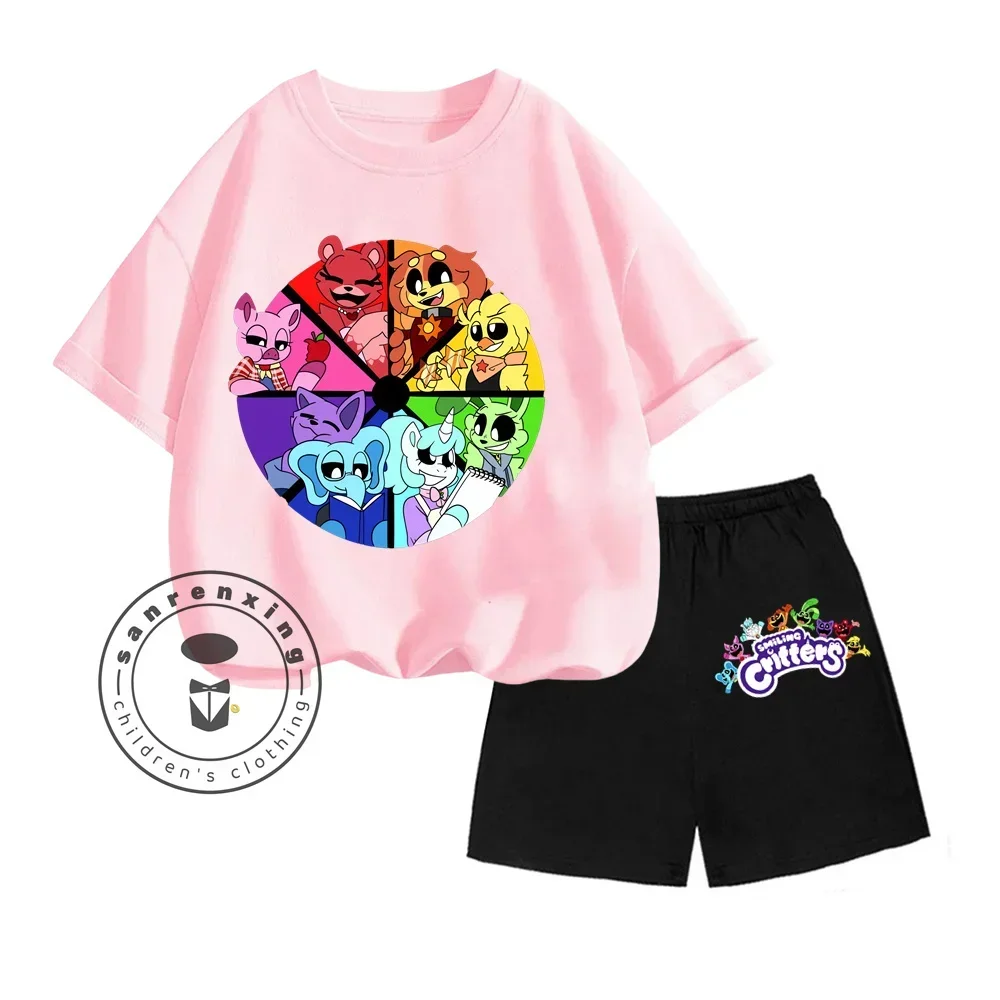 

Smiling Animal Cartoon Print Summer Cute Soft T-shirt + Shorts Set 3-13 Years Old Boys Girls Casual Set Children's Clothing