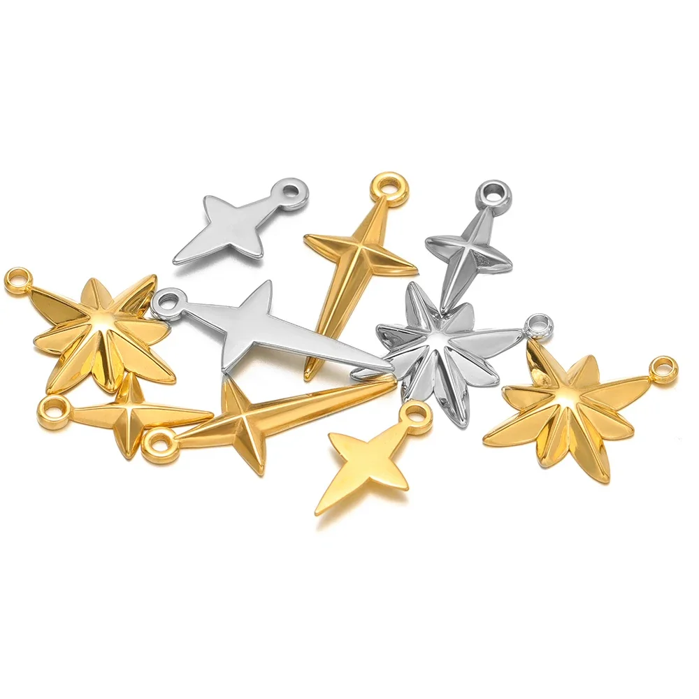 5pcs/lot Stainless Steel Cross Star Charms Classic Gold Color Pendants for DIY Jewelry Making Bracelet Earrings Materials Bulk