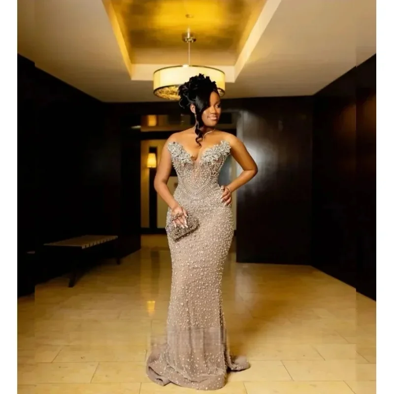 Sparkly Long Prom Dresses For Black Girls Sweetheart Beaded American African Evening Gowns Birthday Party Robe Customized view 2