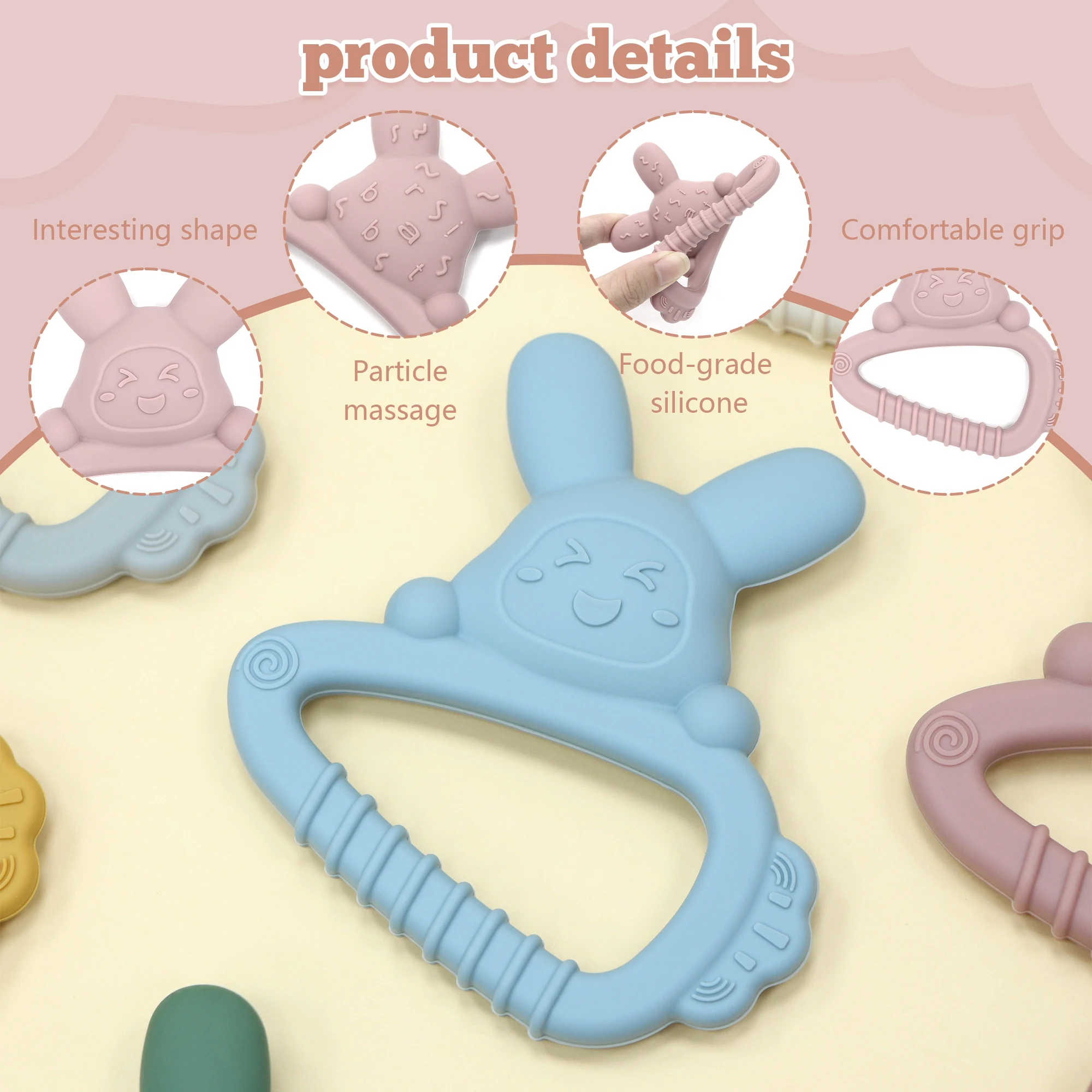 ของเล่นกัดฟันรูปแครอทและกระต่าย ของเล่นกัดฟันสำหรับเด็ก ซิลิโคนเกรดอาหาร นุ่มและปลอดภัย ต้มได้ ต้องมีสำหรับเด็กทารก