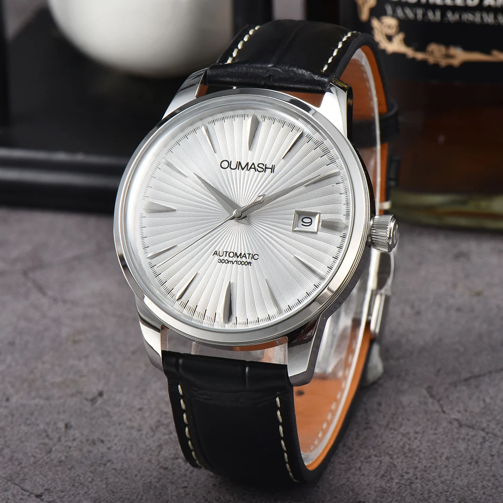 

NH35 watch 40mm case 35mm Dial Hollow out cocktail style Stainless steel case and leather strap For NH35 Movement
