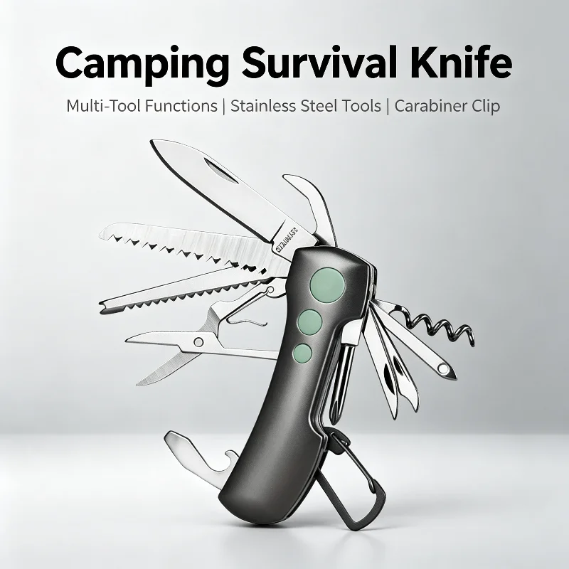 Camping Survival Knife 15 in 1 Hard Stainless Steel Swiss Mini Folding Keychain Knife Multi‑function Outdoor EDC Folding Knives