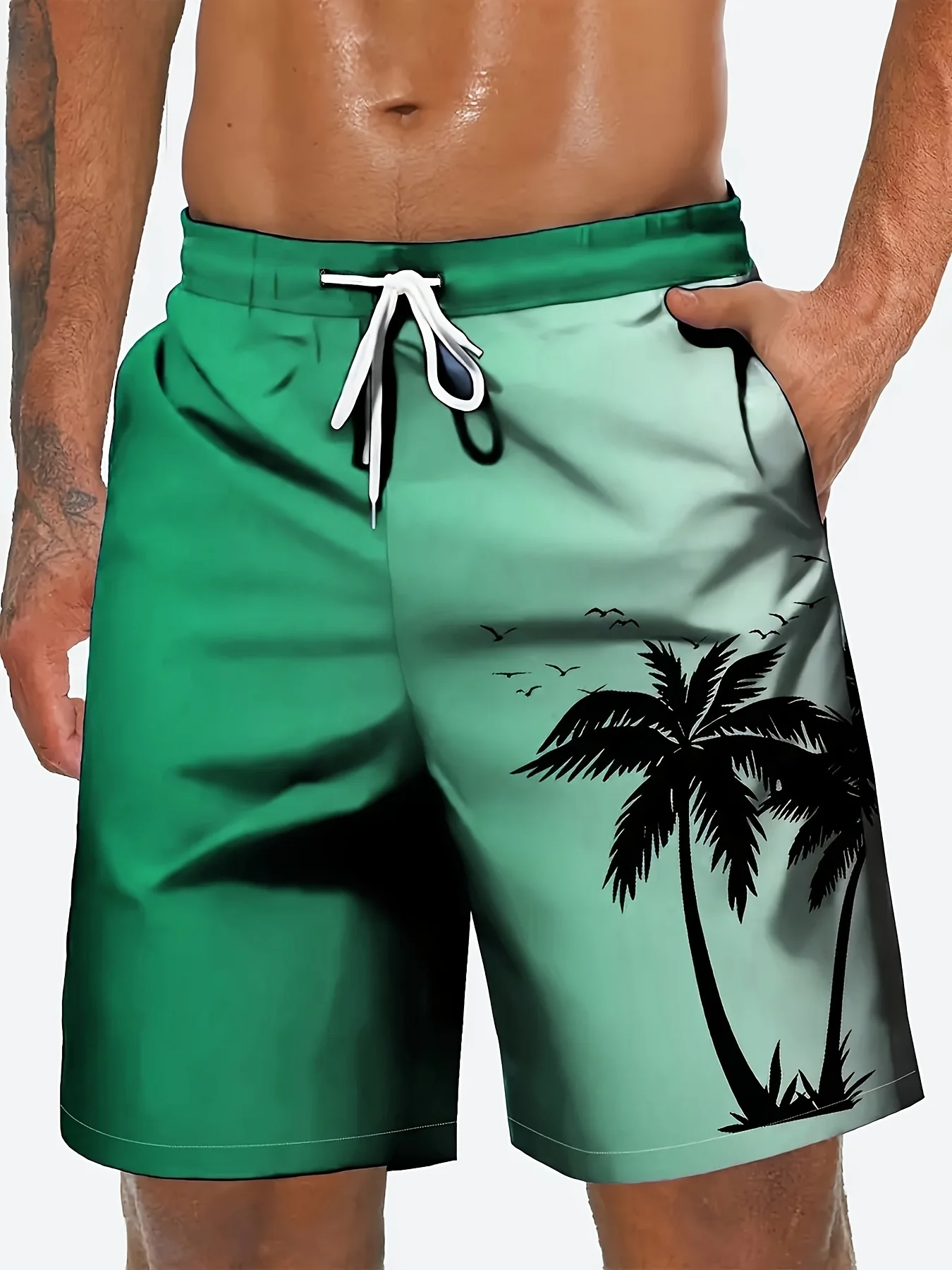 Men\'s Casual Coconut Palm 3D Printed Beach Shorts Summer Beach Vacation Board Shorts Outdoor Casual Stylish Swimming Short Pants