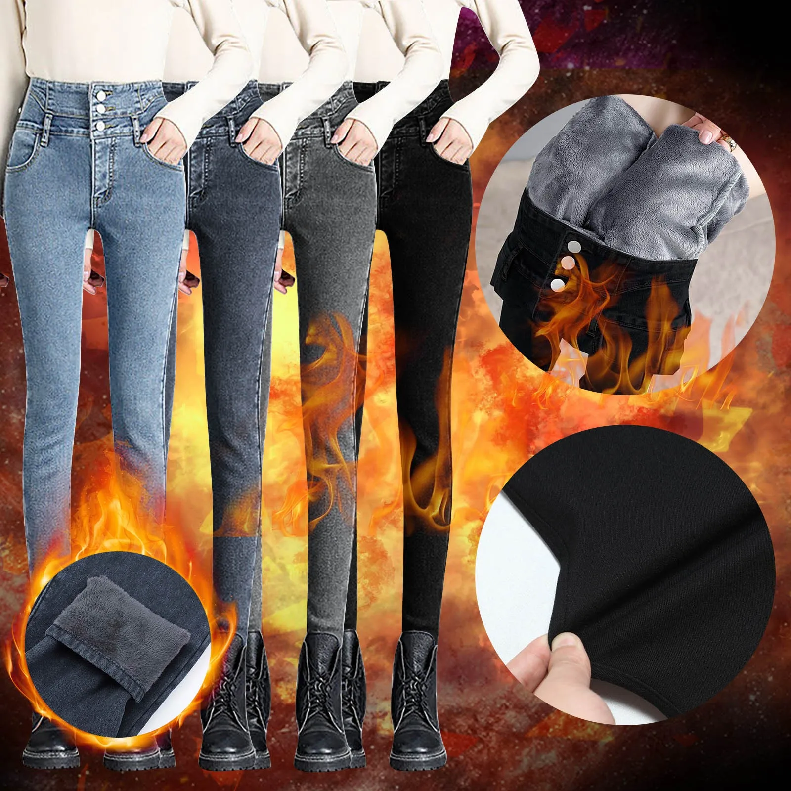 Women's High Waisted Skinny Denim Pants 2024 Fashion Autumn And Winter Thickened Warm Padded Jeans Versatile Straight Jeans