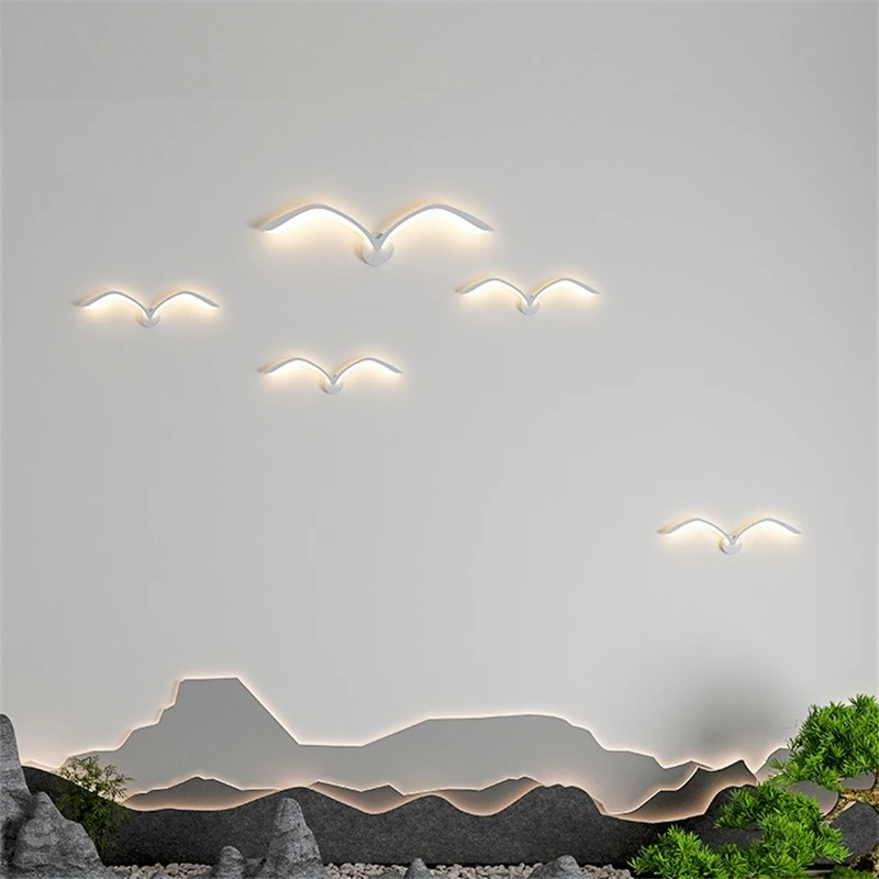 Nordic Modern Seagull Wall Lamp LED Lighting White Iron Acrylic For Living Room TV Bedroom Background Wall Indoor Decor Light