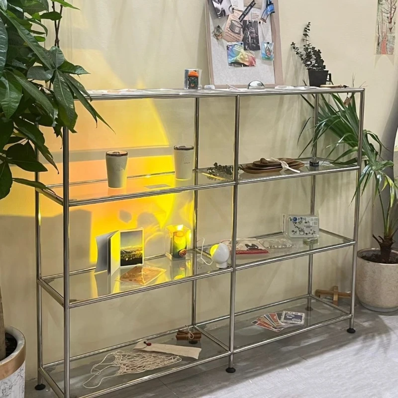 

Medieval Stainless Steel Shelf Stainless Steel Bookshelf Living Room Multi-layer Floor Internet celebrity Shoe Rack Display