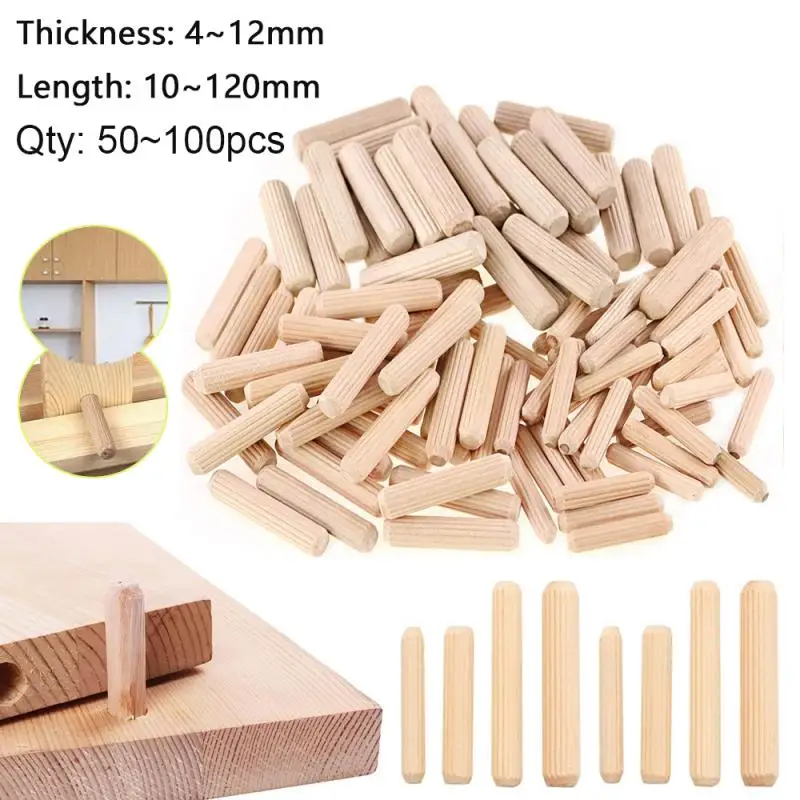 100pcs~50pcs Woodworking Doweling Jig Kit Round Grooved Fluted Wooden Plug Wood Dowel Pins Rod Drilling Guide Locator Tool