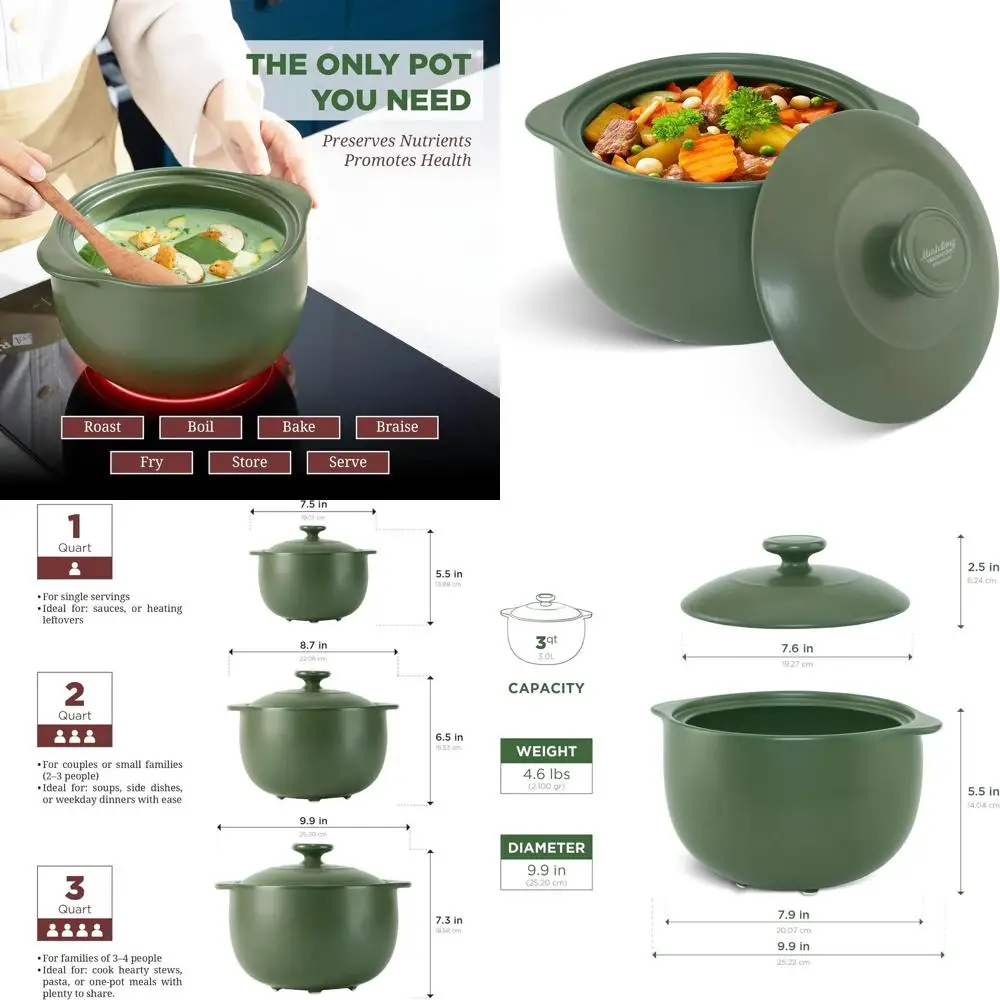 

3-Quart Porcelain Dutch Oven with Lid - Lead and Cadmium Free, Oven Safe to 482°F, Suitable for Gas and Infrared Cooktops, Ideal